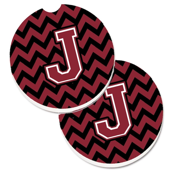 Carolines Treasures Letter J Chevron Garnet and Black Set of 2 Cup Holder Car Coaster CJ1052-JCARC - main